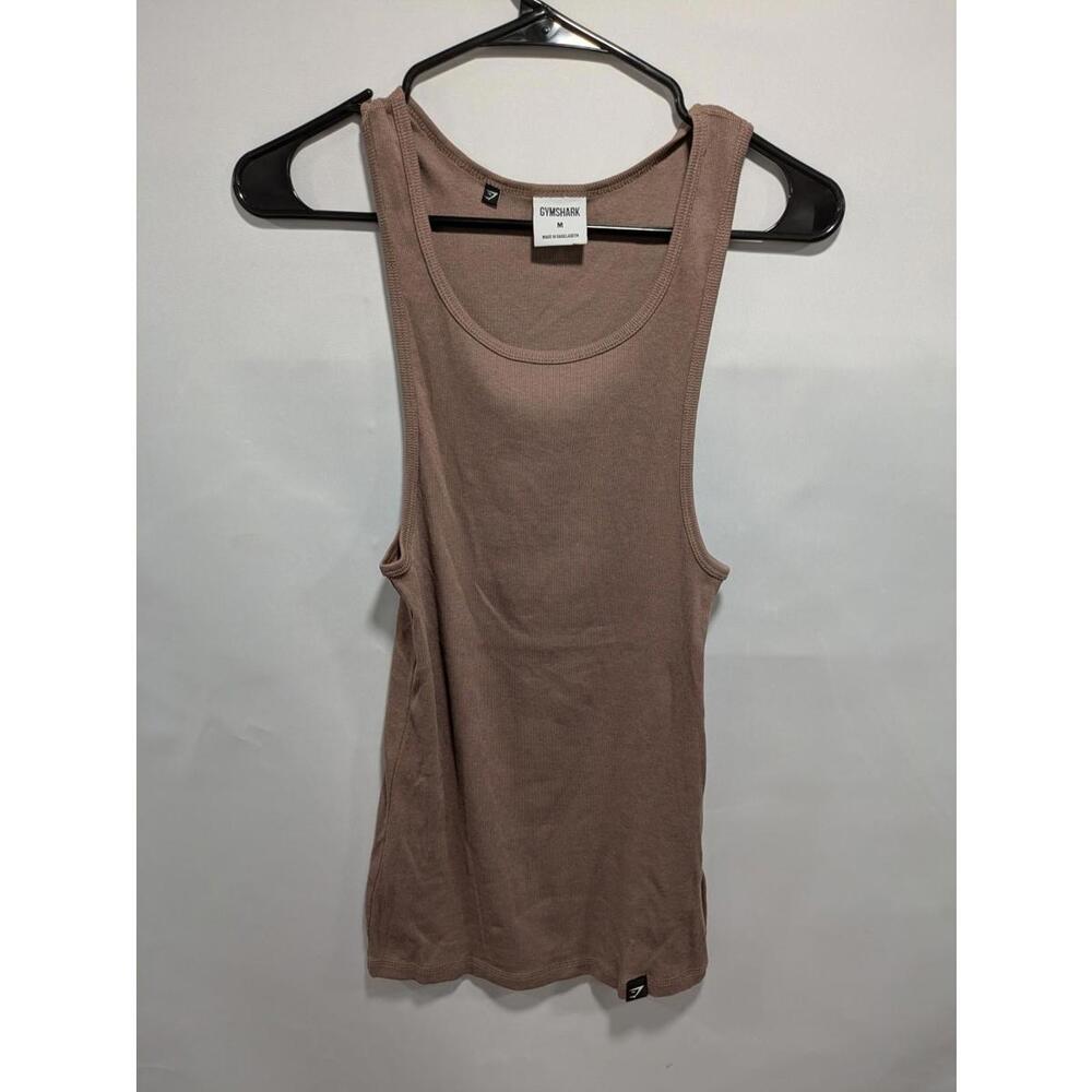 Mens Gym Shark Brown Casual Sleeveless Athletic Logo Gym Tank Top Shirt Size M